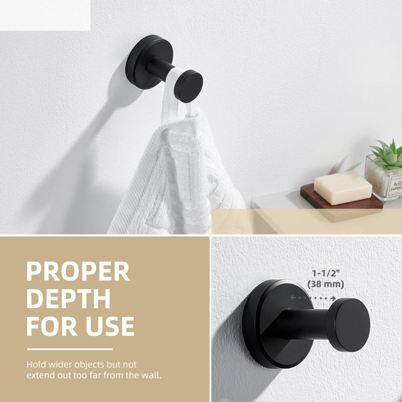 Angle Simple Towel Hook Matte Black, Stainless Steel Bathroom Hand Towel Holder, Compact Round Robe Hook Wall Mount - Image 3